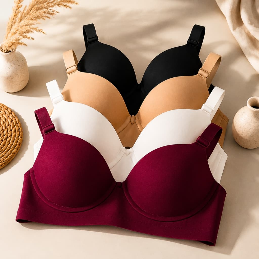 Kit C/4 Sutiãs Liso Reforçado Básico Premium Com Bojo Feminino Adulto/PPP  Direto da Fábrica PROMOÇÃO