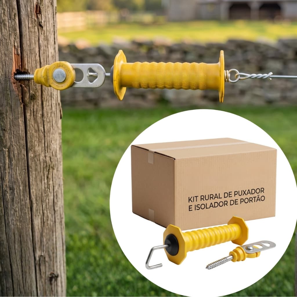 Kit Engate + Porteira Cerca Elétrica Rural Mola Curta PROFIPLAST Manopla Isolador Batente Terminal Tensionador Poste