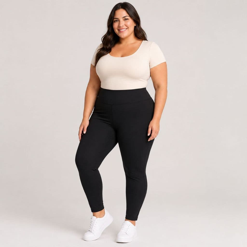 Leggings Plus Size Suplex Grosso Macio Cintura Alta Zero Transparência Feminina Pretas Longa