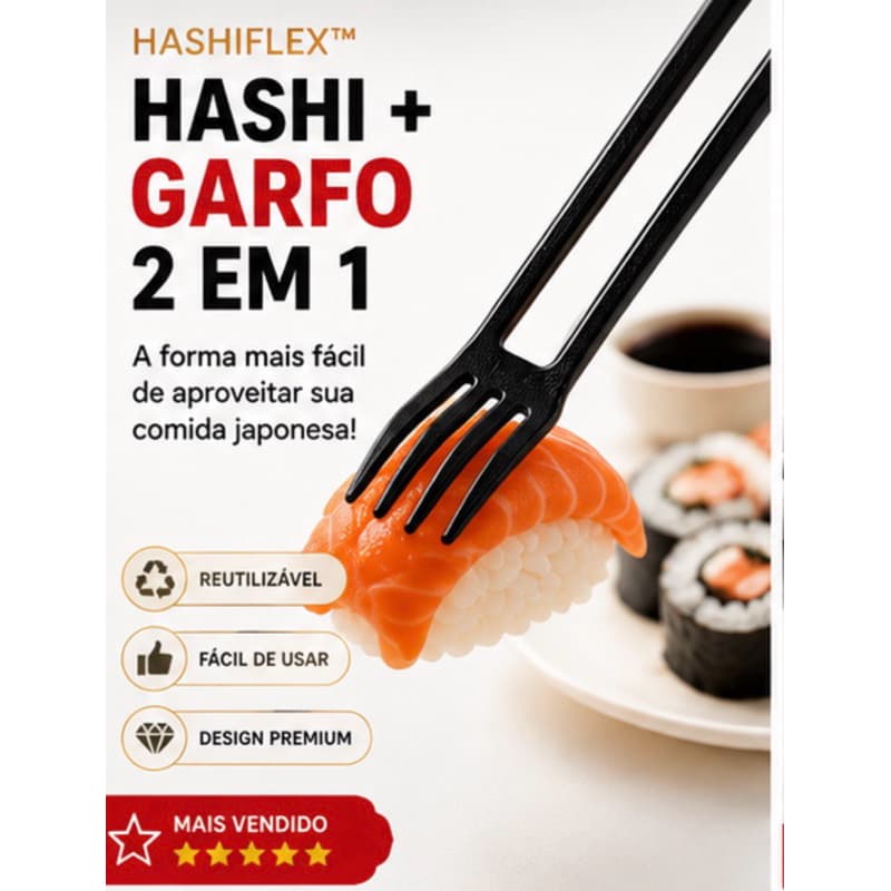 Hashi 2 em 1 Reutilizável | Hashi com Garfo Integrado | Ideal para Sushi, Lámen e Comida Japonesa