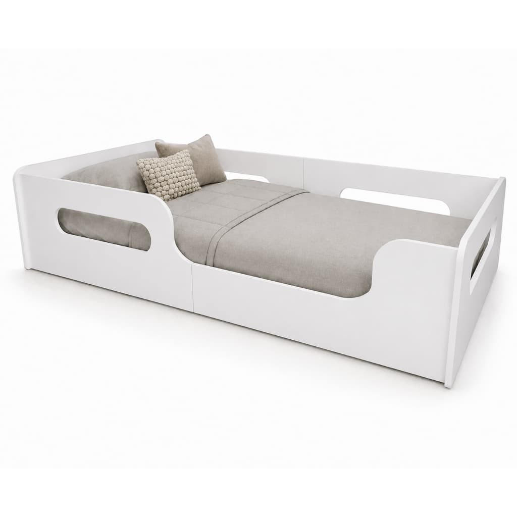 Cama Infantil Montessoriana Com Grade Proteção Caminha Cercado Quarto Segurança Conforto Para Quarto Criança Cor Branco