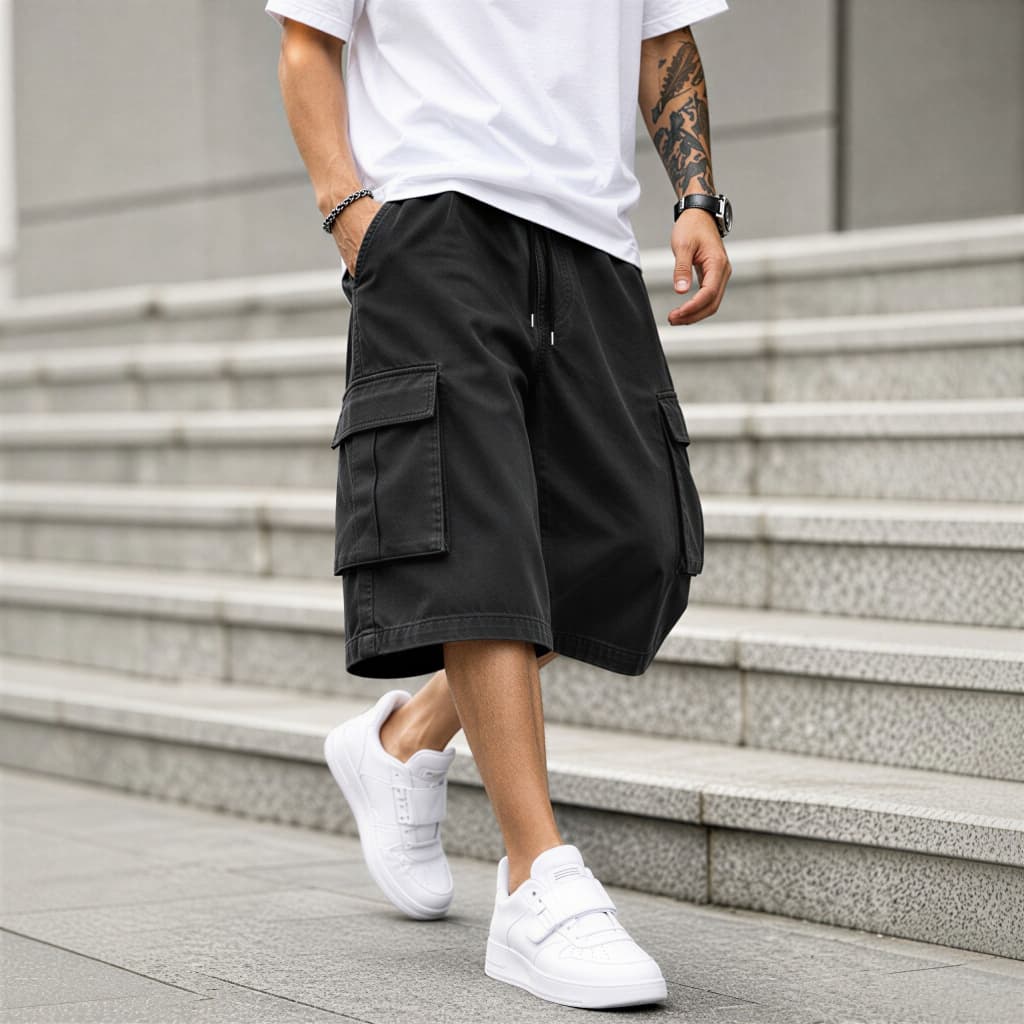 Bermuda Cargo Masculina Shorts Premium Alta Qualidade Verão Casual Streetwear Moda Masculina Bolsos Laterais Confortável