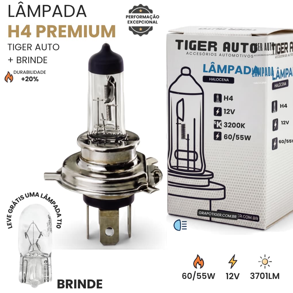 Lampada H4 Farol  ALTO / BAIXO  55/60W 12V Halogena + Brinde