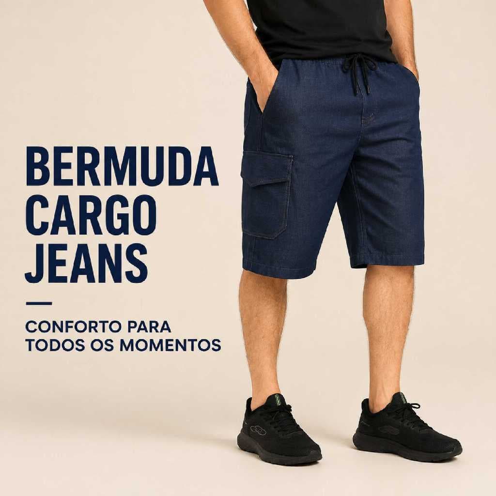 Bermuda Jeans Elastano Bolso Cargo Masculina