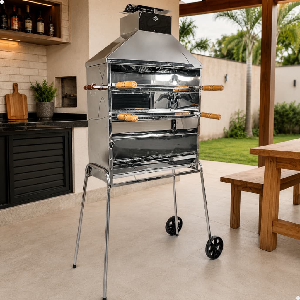 Carrinho De Espetinho Churrasco Inox Móvel Portátil Espeto G Aço Inox