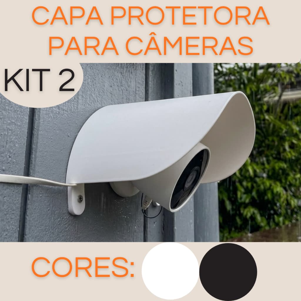 KIT 2 Cobertura Protetora Para Câmera Externa Em PLA Contra Sol E Chuva Para Câmeras De Segurança Preto E Branco Premium