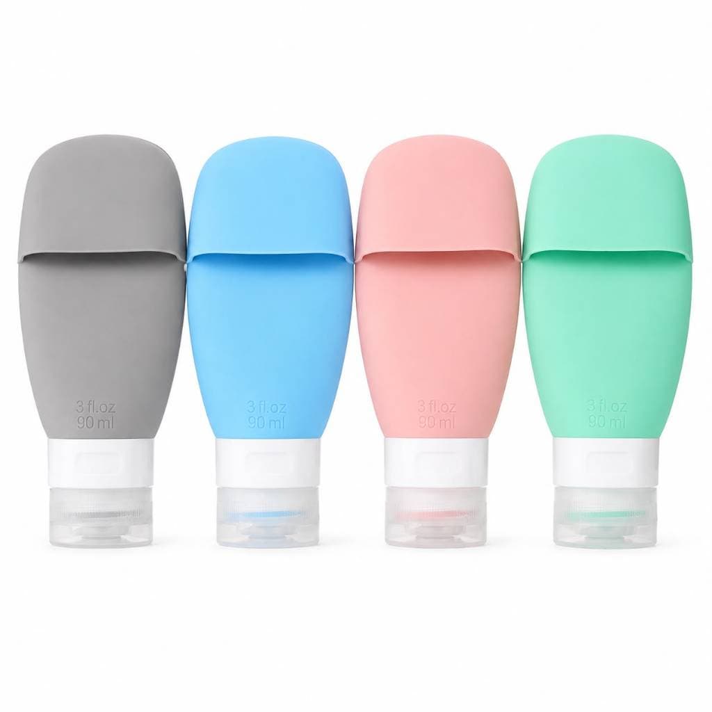 Kit 4 Frascos Viagem Silicone 90ml Shampoo Cosméticos