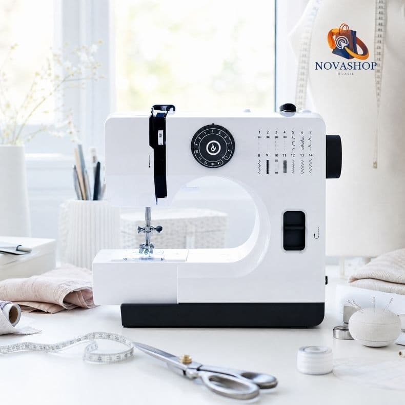 Máquina de Costura Multifuncional 14 Pontos Bivolt Diversas Funções