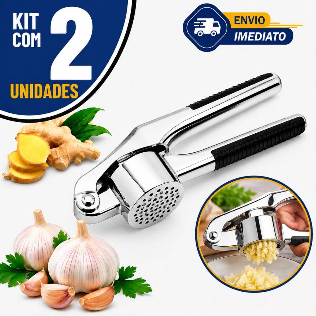 Espremedor de Alho Manual Premium Zinco Original Line Triturador Amassador Resistente Uso Doméstico Cozinha Profissional