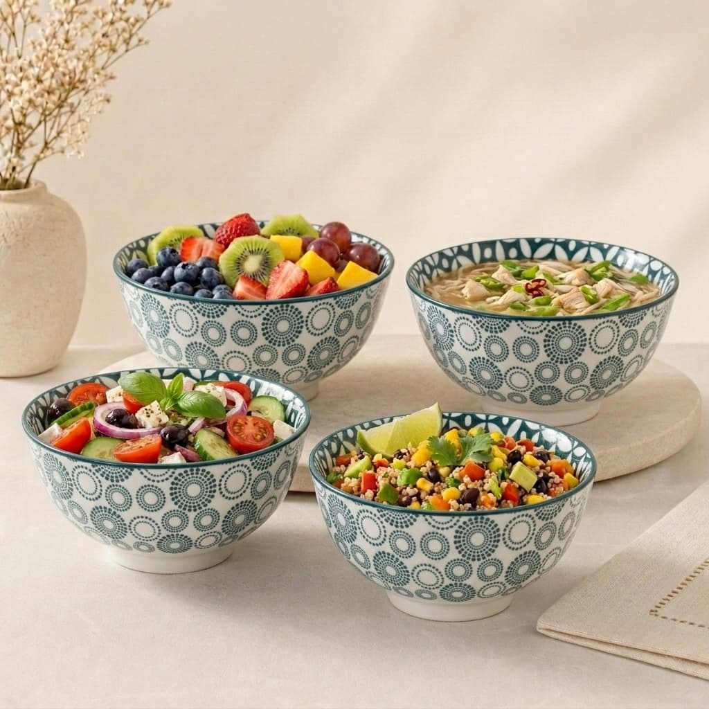 Kit 4 Bowls Tigelas Cumbucas Cerâmica 14cm Minimalista Sobremesas Sopa Servir 500ml