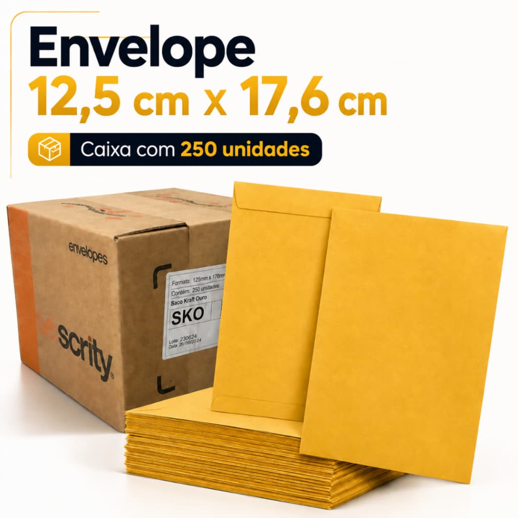 Envelope Amarelo 250 Unidades Pequeno 12,5x17,6cm Documentos