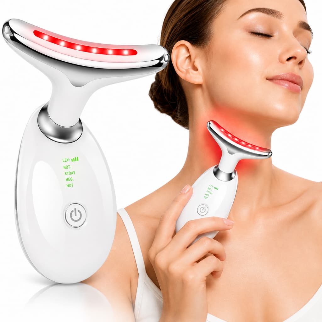 Massageador Facial Elétrico LED para Rosto e Pescoço Recarregável USB