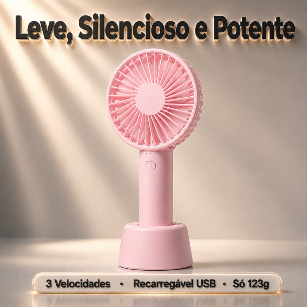 Mini Ventilador De Mão Mesa Portátil Recarregável Usb Rosa 3 Velocidades Silencioso Leve