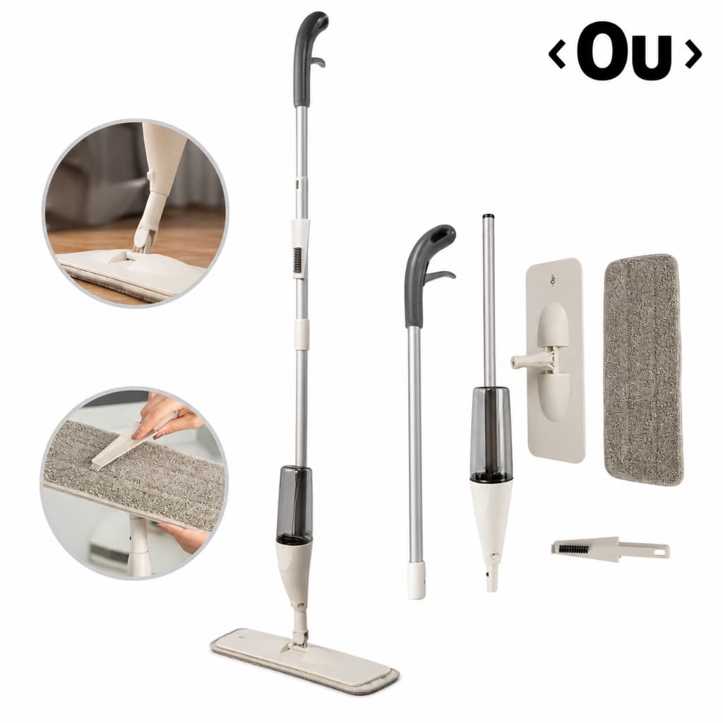 Mop Spray Ou com Sistema de Spray Integrado Refil de Microfibra  e Escova para Limpeza Rodo Esfregão