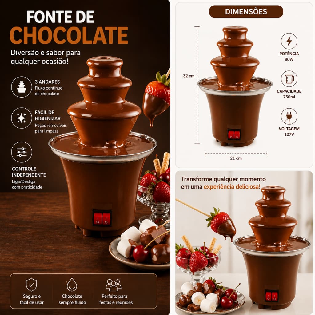 Mini Cascata Fonte Chocolate Panela Fondue Elétrica 110w /220w