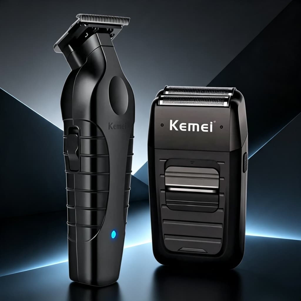 Kit 2 Máquinas de Acabamento Profissional Barbearia Kemei 2299-1102 Recarregável