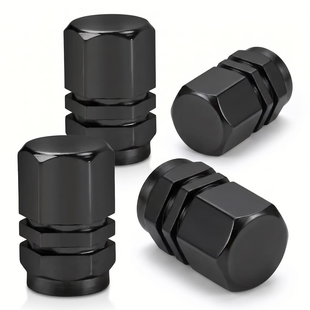 Tampinha Bico Pneu Hexagonal Preta Alumínio Carro Moto Bike Kit