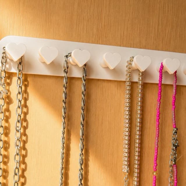 Organizador de Joias Gancho Coração Porta Bijuterias Colares Anéis e Pulseiras Parede Expositor Com 9 Ganchos