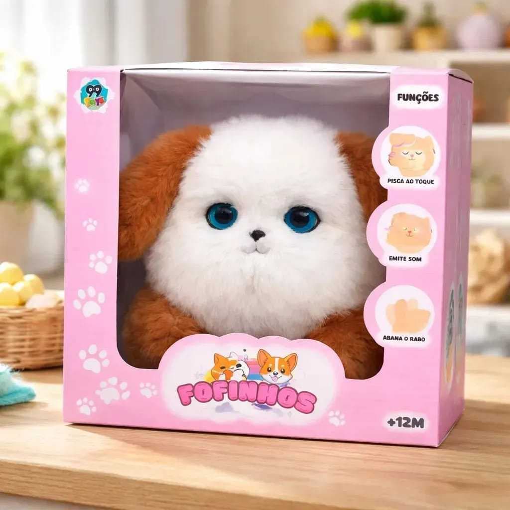 Pelúcia Cachorrinho Interativo Fofo Pisca e Emite Som Brinquedo Infantil Presente- Antialérgico