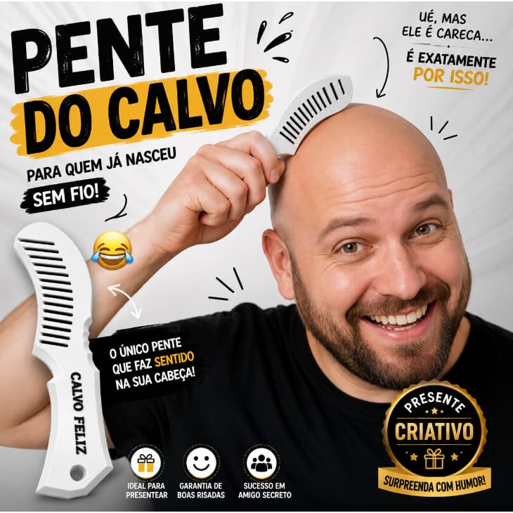 Pente para Careca Personalizado | Presente com Nome | Calvo Essencial