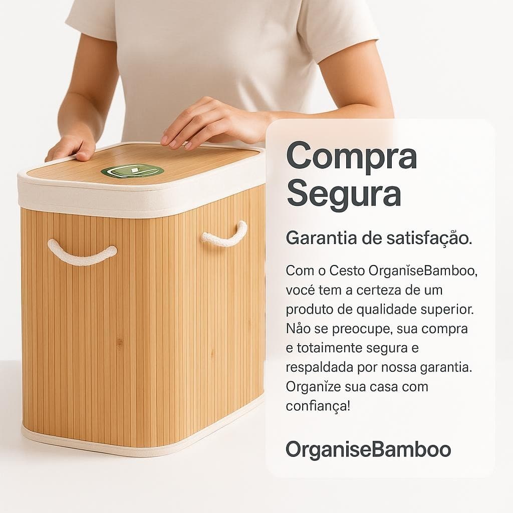 Cesto Organizador Bambu 70 Litros com Tampa e Alças