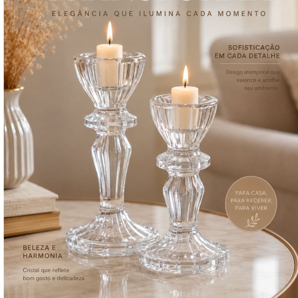 Castiçal de Vidro Porta Vela Decorativo Elegante Luxo