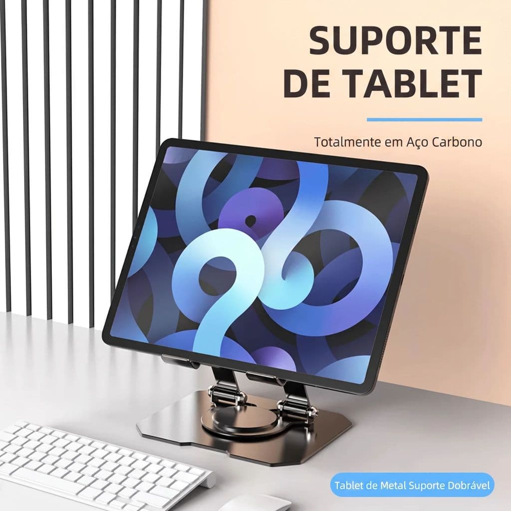 🔥 Suporte Giratório 720° para Tablet/Celular em Aço Carbono - Estável Dobrável Anti-Tremor Ideal para Desenho e Trabalho