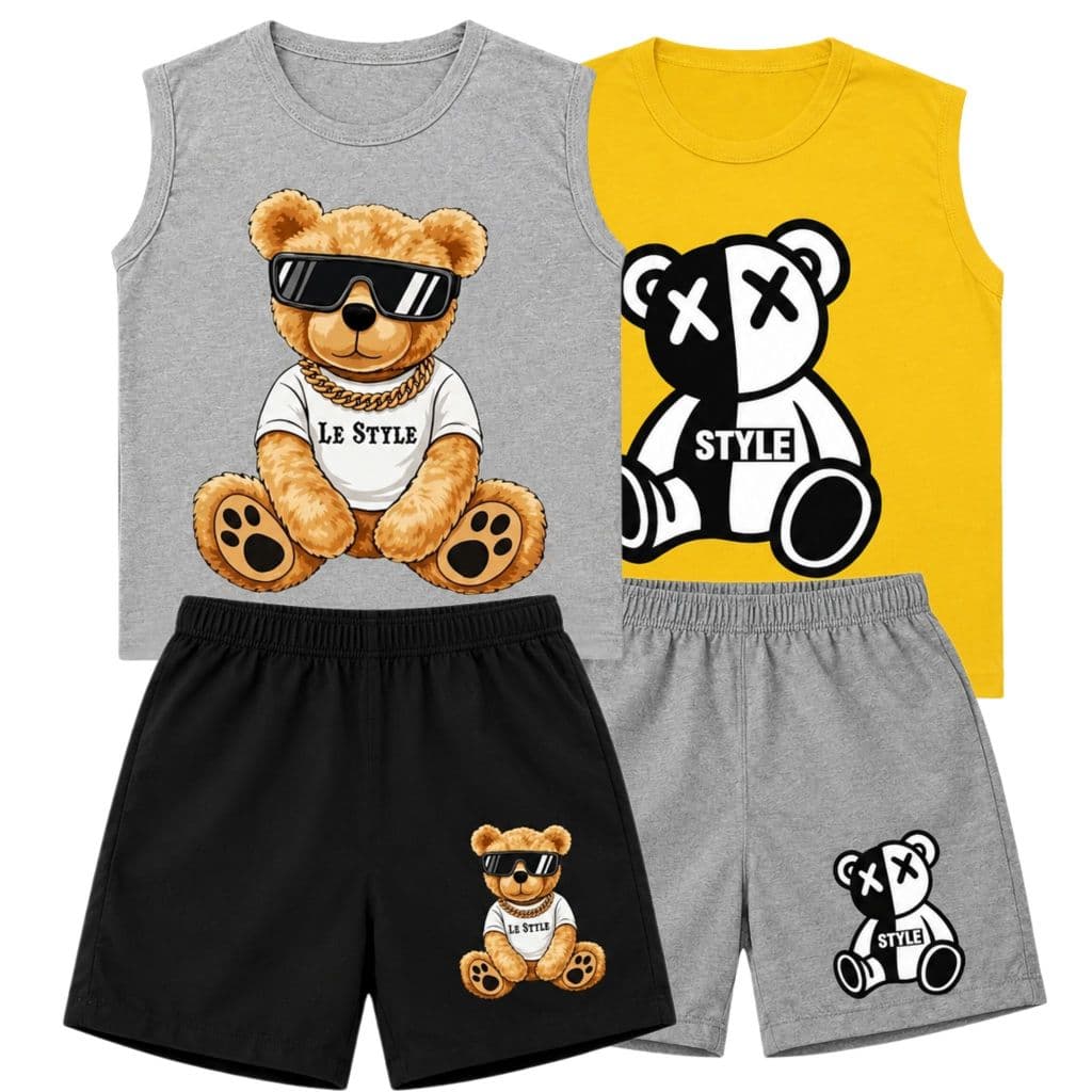 Kit 2 Conjunto Infantil Regata + Bermuda Tactel Verão Menino Masculino Sortidos Urso Confortável