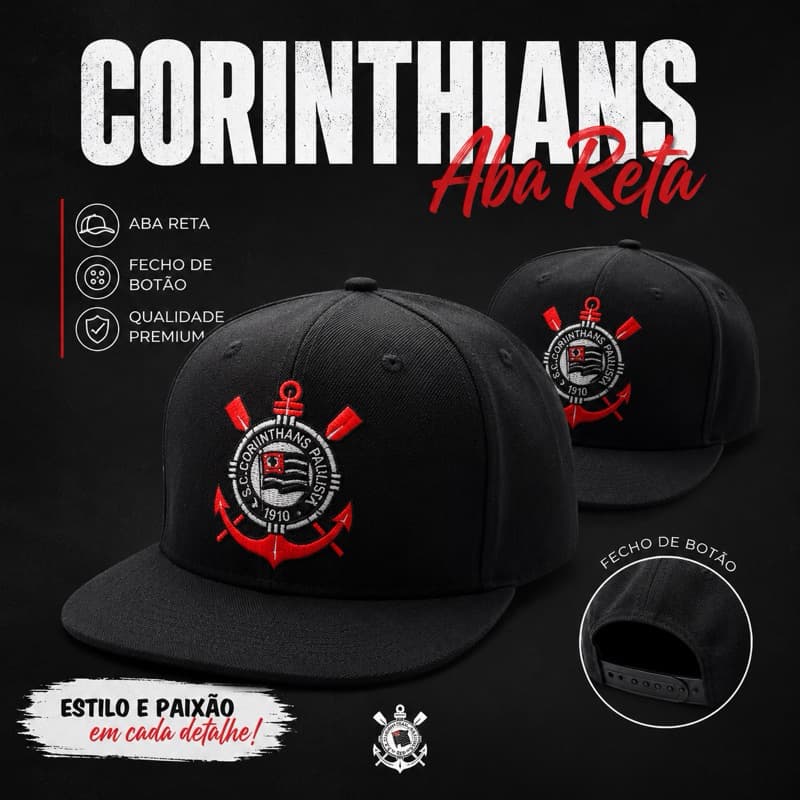 Boné aba reta Corinthians/ boné bordado/ Qualidade impecável acabamento excelente
