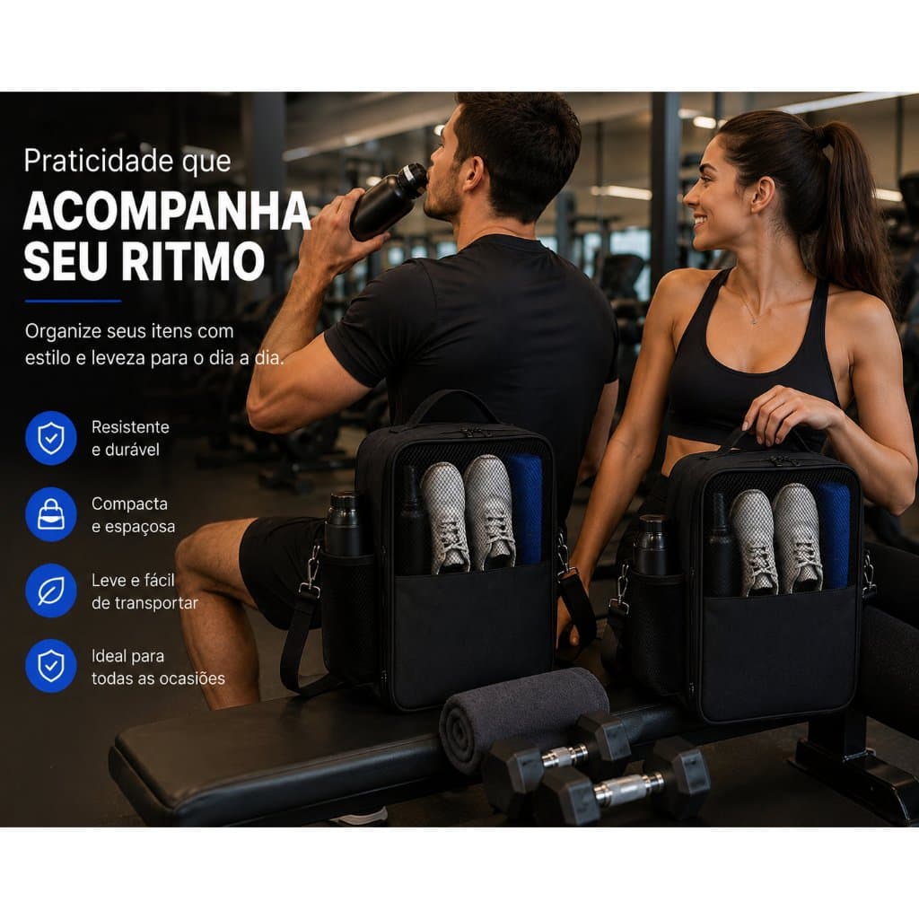 Bolsa Academia Multiuso Porta Tênis Com Tela Bolso Garrafa e Alça de Ombro