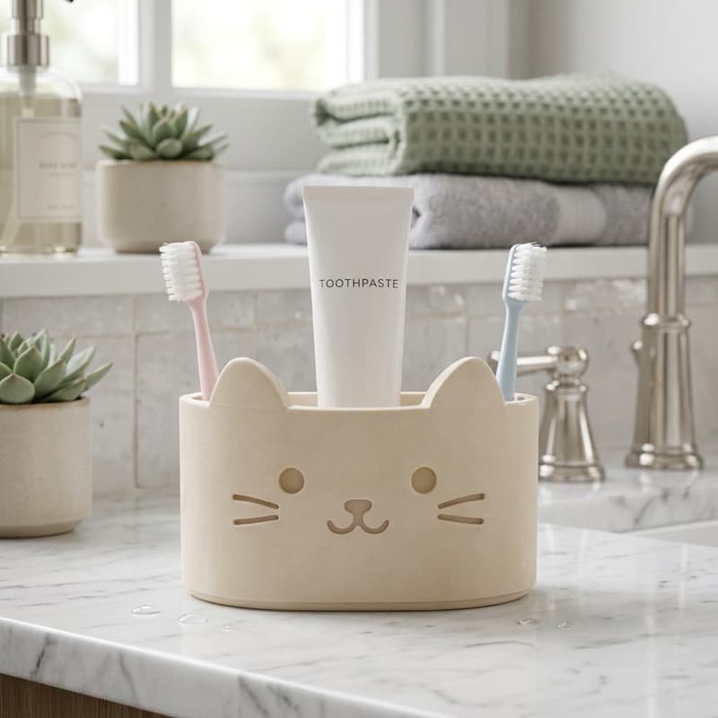 Porta Escova Infantil Gatinho / Ursinho  – Organizador de Escovas e Pasta Dental para Banheiro Infantil