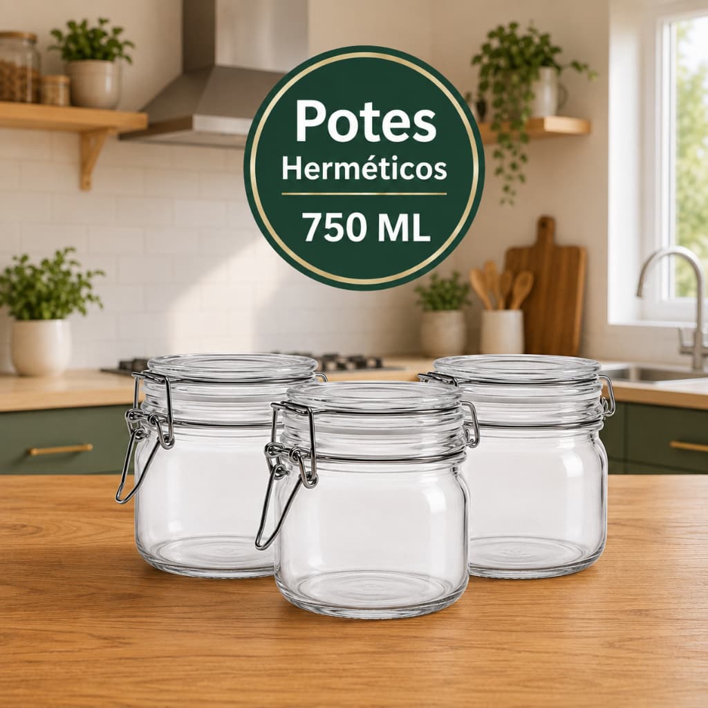 Pote de Vidro com vedação Hermética e Trava de Inox - 750 ml - Pote de Vidro Ideal para mantimentos
