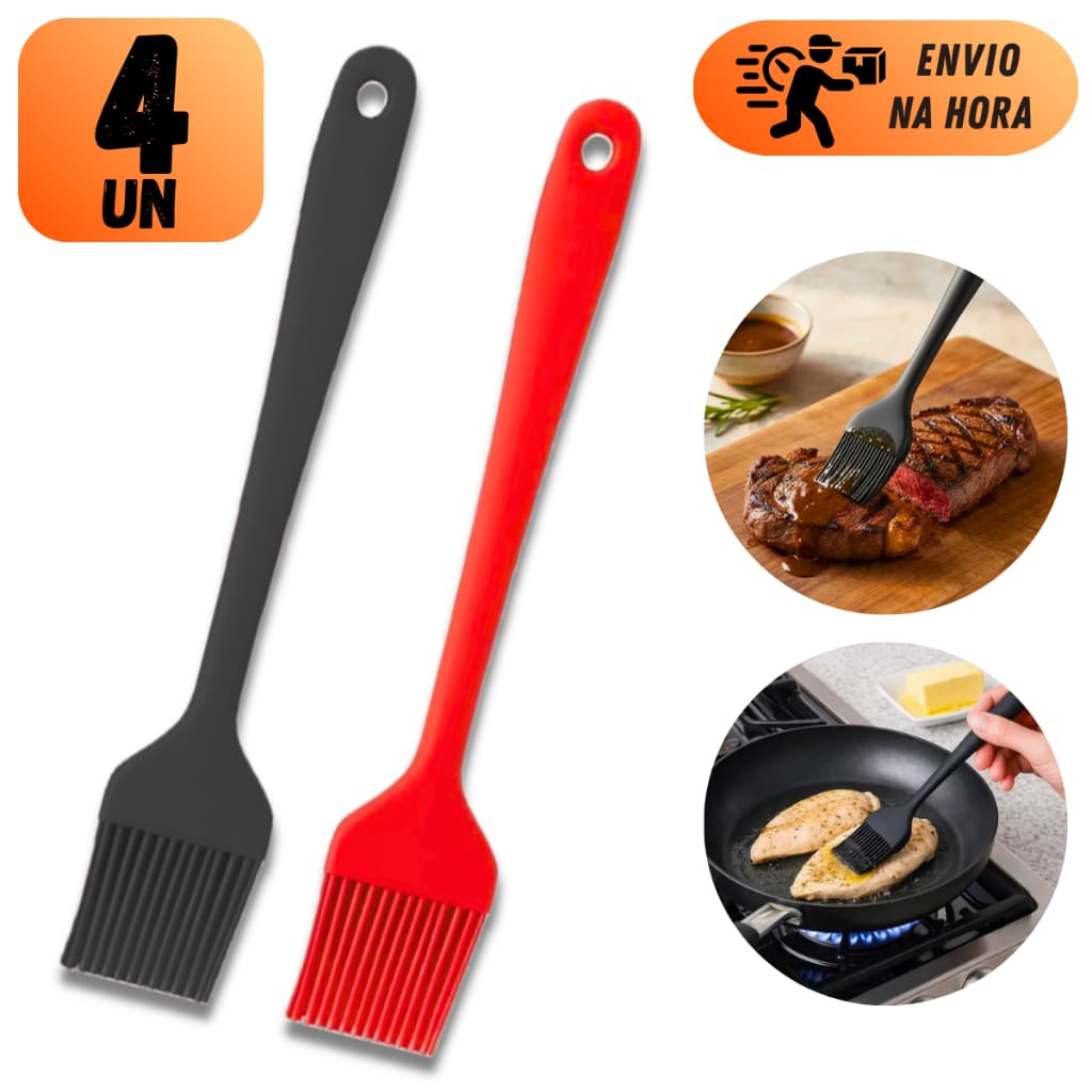 KIT PINCEL DE SILICONE CULINÁRIO RESISTENTE AO CALOR PARA CONFEITARIA CHURRASCO COZINHA E ASSADOS