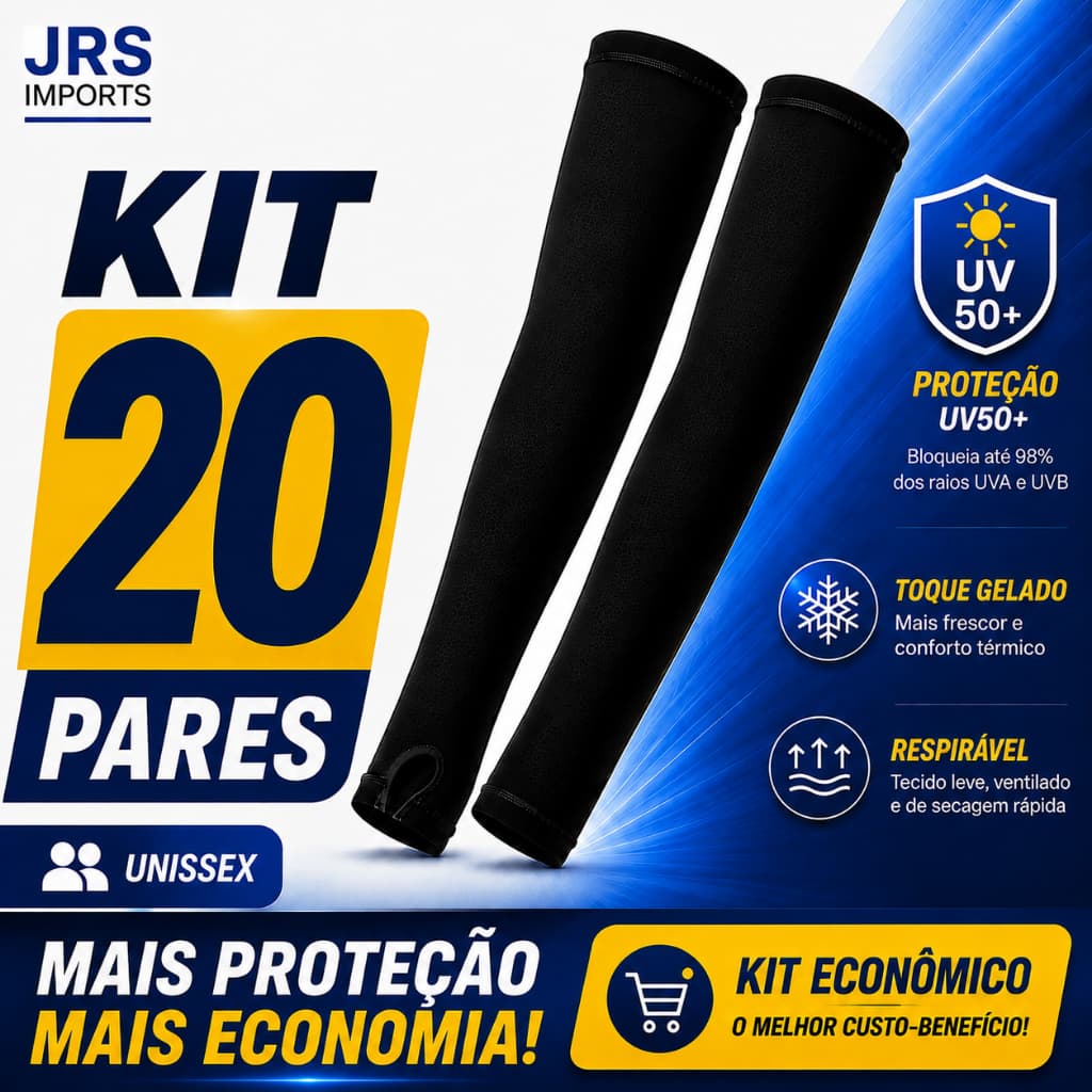 Kit 20 Pares Manguito UV50+ Proteção Solar Unissex Toque Gelado Respirável Corrida Moto Bike Pesca Trilha Proteção Total