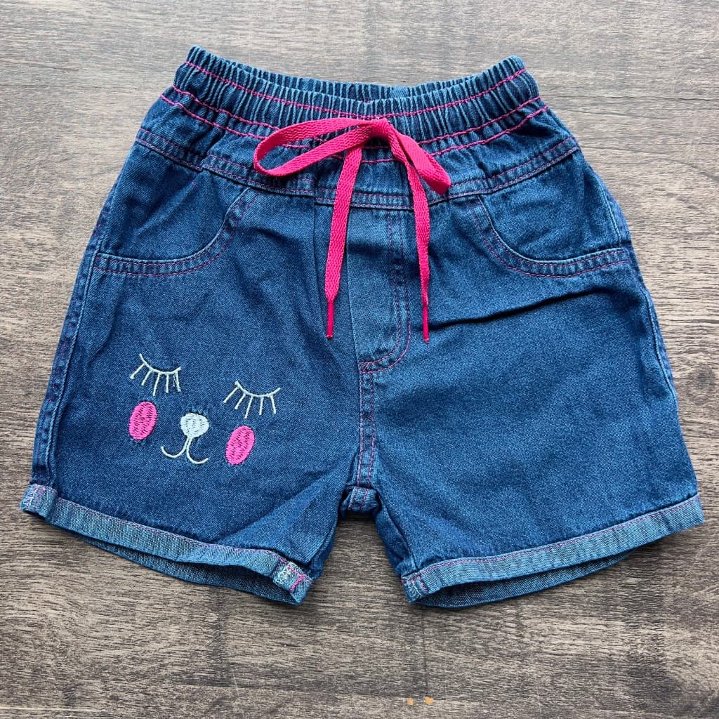 Short Bermuda Jeans Infantil Feminino Menina Bordado Com Cordão Cós Elástico 2, 4, 6, 8 Anos
