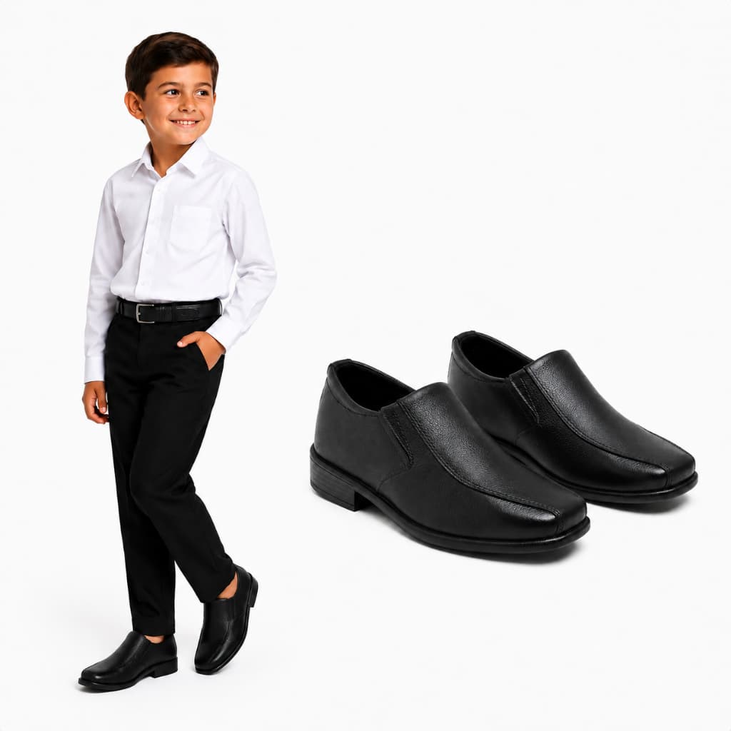 Sapato Social Infantil Masculino Preto Confortável Calce Fácil Slip Premium 27 ao 36