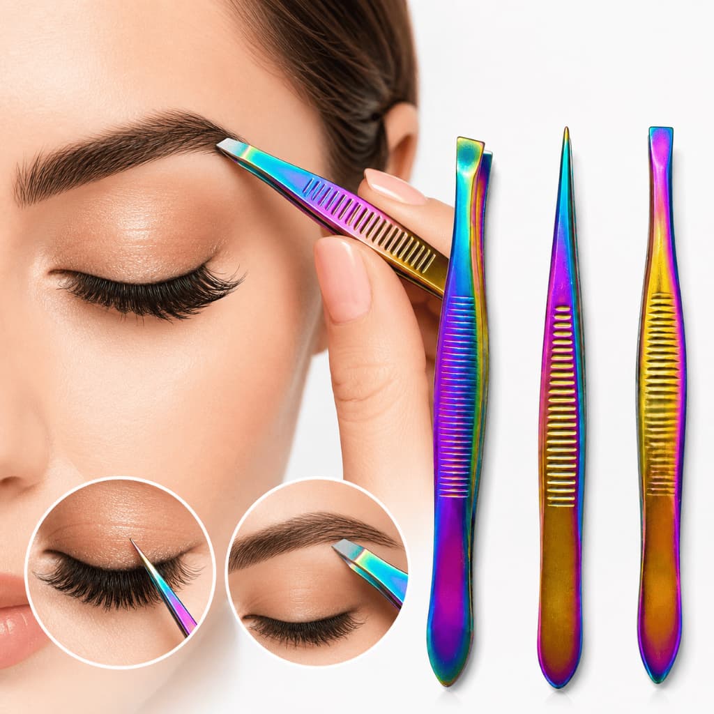 Kit 3 Pinças Profissionais em Aço Inoxidável Para Remoção de pelos da Sobrancelha Colorida Furta Cor