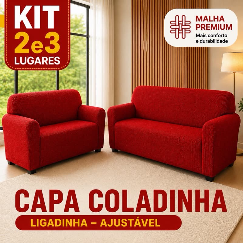 Kit Capa Forro de Sofá Elástica Malha Gel 3 e 2 Lugares King Ligadinha Coladinha ajustável