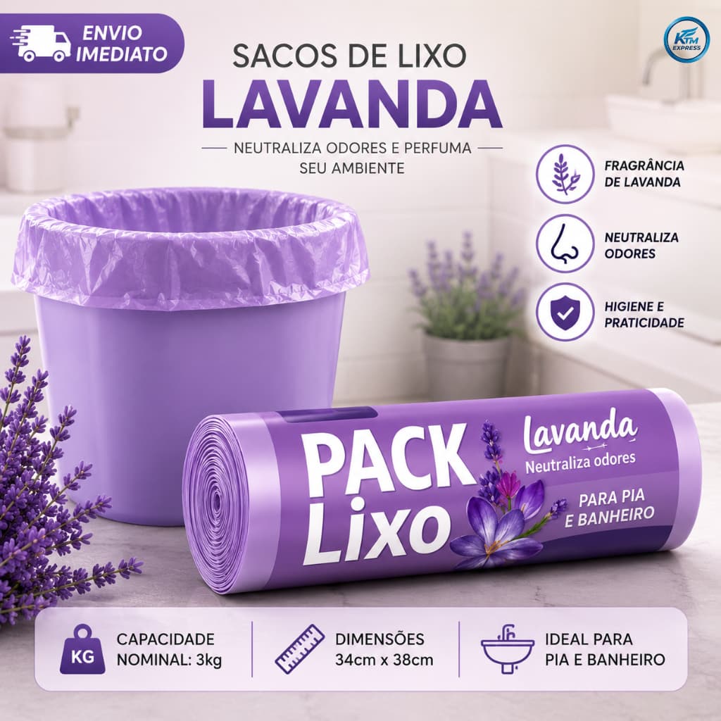 Pack Saco Lixo Lavanda Para Pia e Banheiro Fragrância Duradoura!!