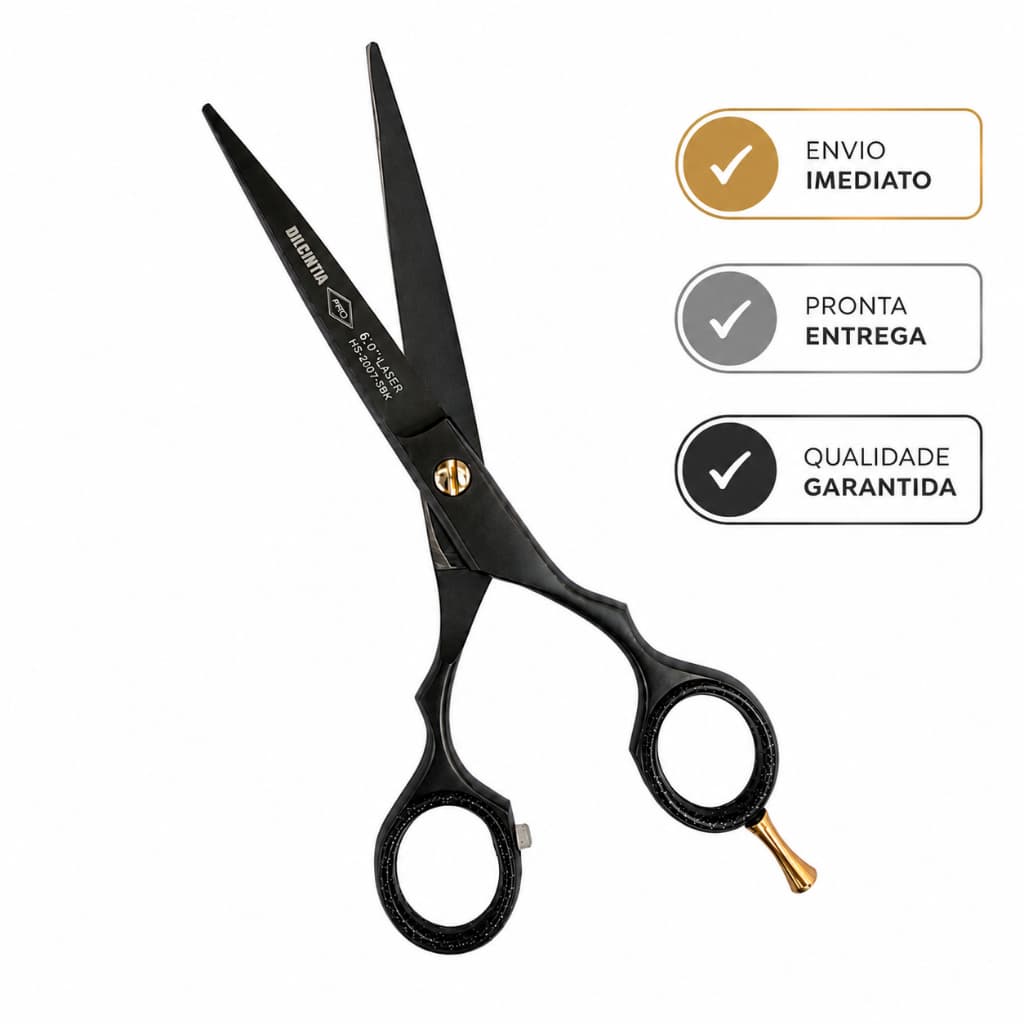 Tesoura de Cabelo 6,0 Fio Laser Aço Inox Japonês Black Profissional Corte Masculino Envio Imediato