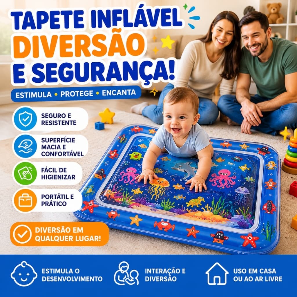 Tapete Infantil Inflável com Água para Estimulação Sensorial - Brinquedo Educativo Divertido Desenvolvimento do Beb
