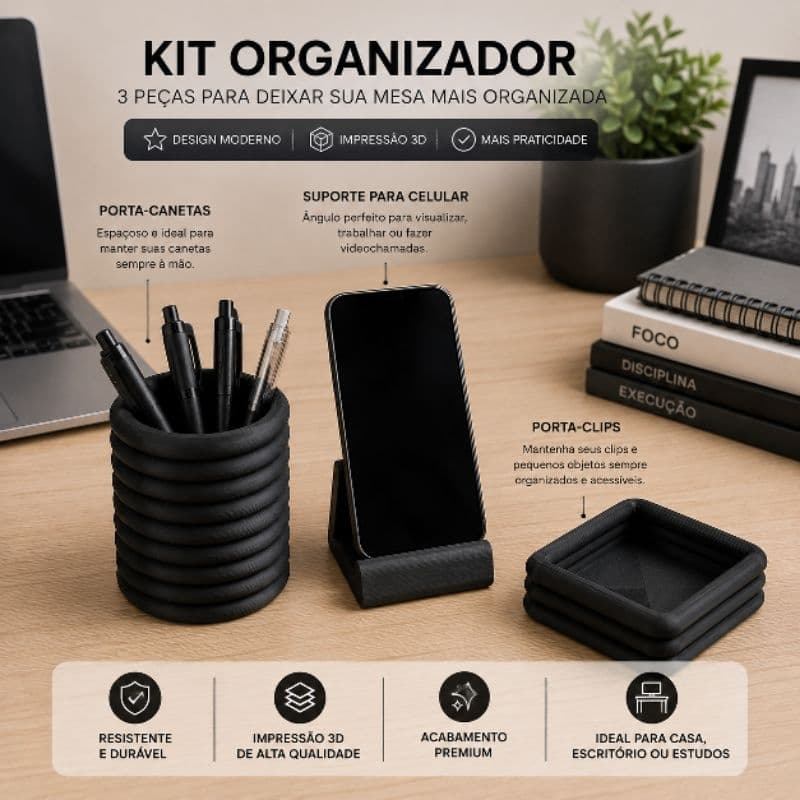 KIT ORGANIZADOR DE MESA / PORTA CANETA / PORTA CELULAR / PORTA CLIPS
