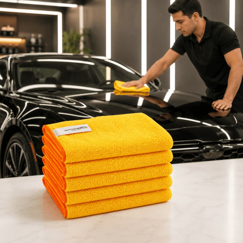 Kit 3 Panos de Microfibra Automotiva Autoamerica Amarelo 40x60cm 350GSM Premium Limpeza
