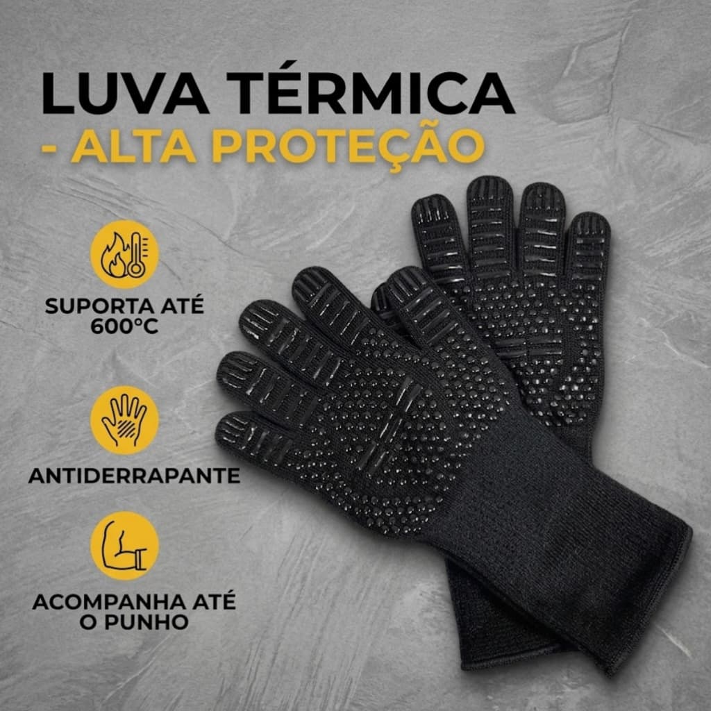 Luva Térmica Churrasco 600°C Antiderrapante Silicone Forno Grelha Cozinha 1 Par