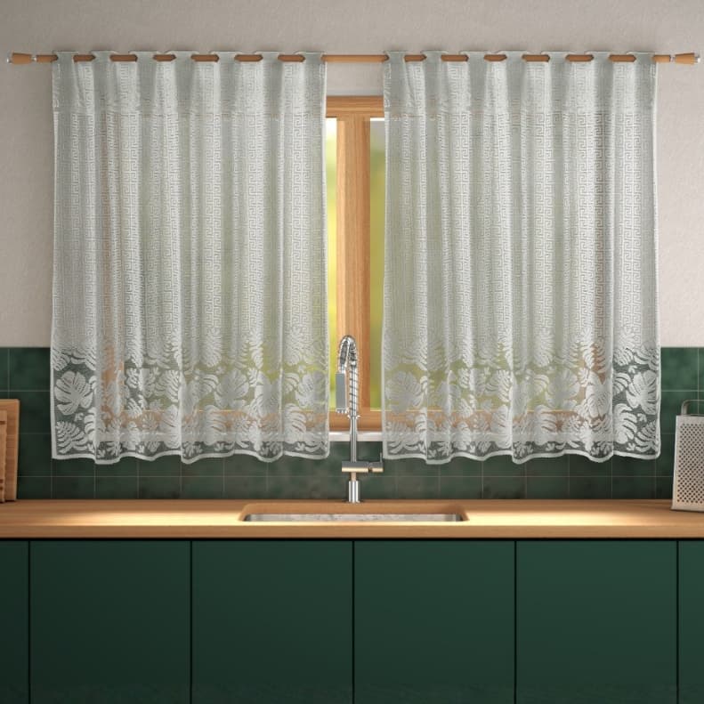Cortina em Renda Jacquard Branca Costela de Adão 1,25x2,50m Decoração Cozinha