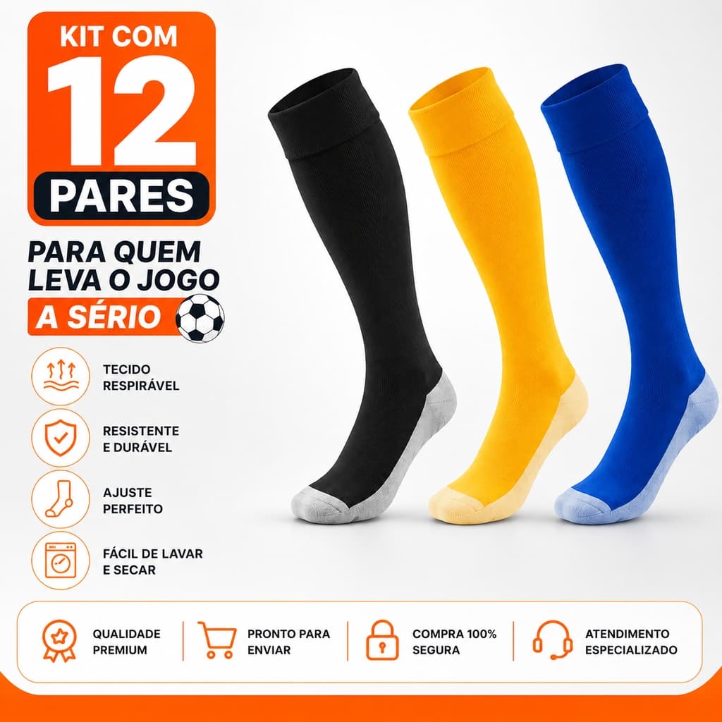 Kit 12 Pares Meião De Futebol Masculino Profissional alta qualidade