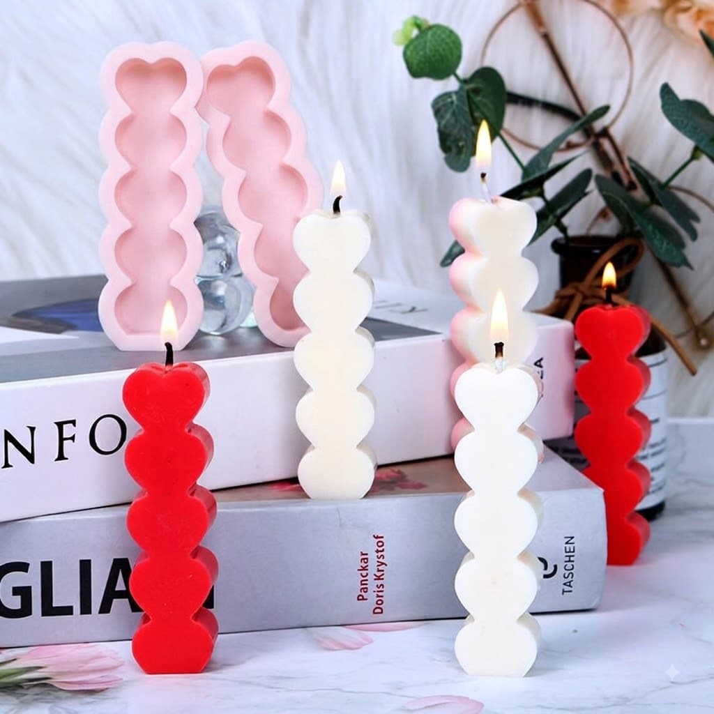 Forma de SIlicone Coração Empilhado Velas Artesenais