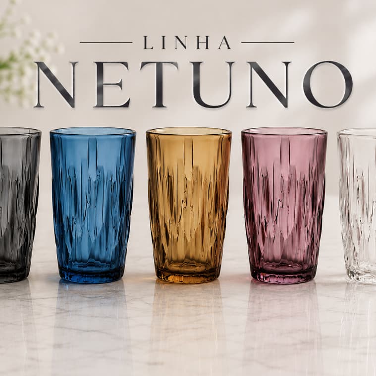Conjunto 4 copos Netuno 350ml em Vidro Decorado – Elegância e Sofisticação para sua Mesa