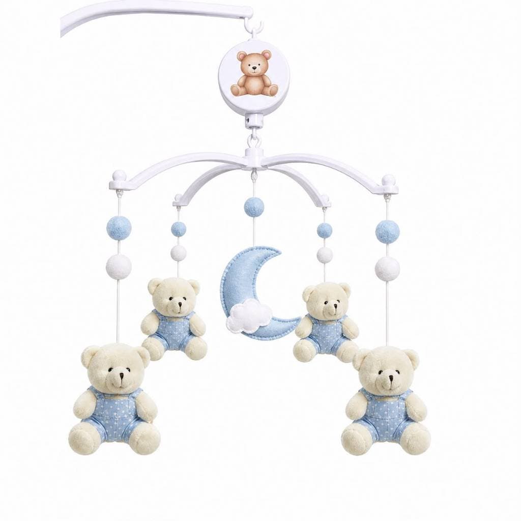 Móbile Músical e Giratório Para Berço Urso Ursinho Lua Pijama Menino Nuvem