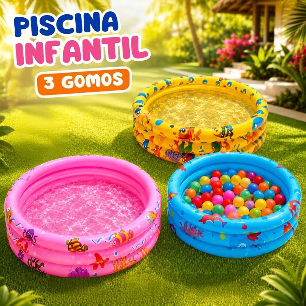 Piscina Infantil Inflável Redonda 3 Gomos 60cm Piscina de Bolinhas para Bebê e Criança